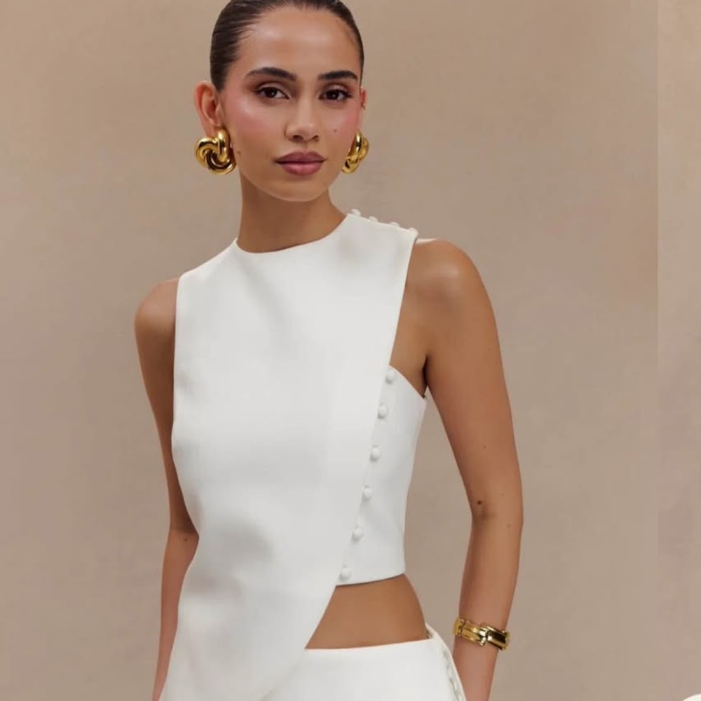Meshki White Asymmetrical Top